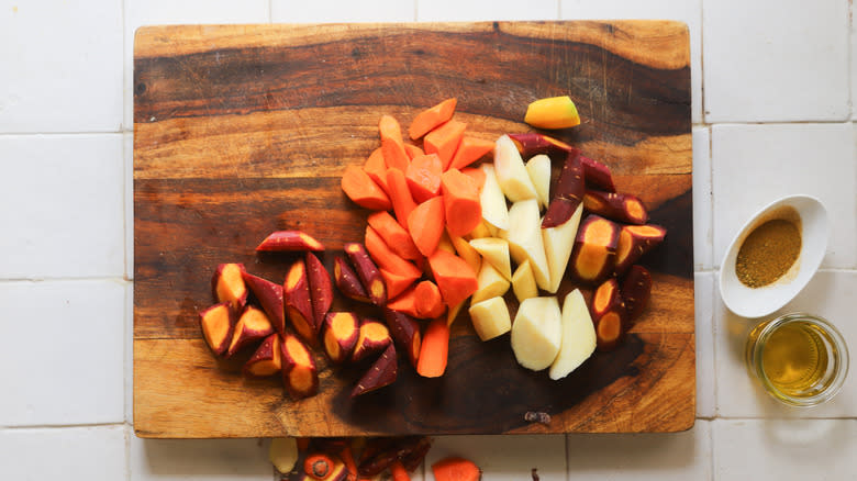 Cut carrots on cutting board