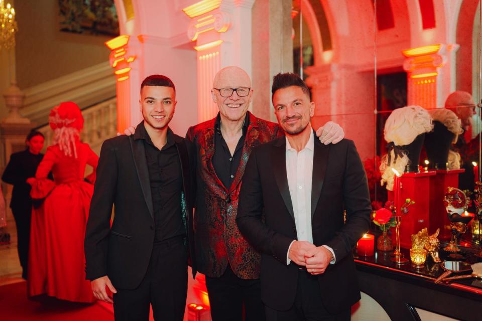 Peter Andre pictured with son Junior and John Caudwell (middle) at the exclusive preview of The Butterfly Ball @ Fantasia 3 in aid of Caudwell Children (SANSHINE Photography)