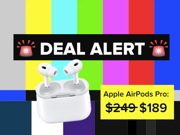 "Promotional graphic with Apple AirPods Pro on sale for $189, marked down from $249."