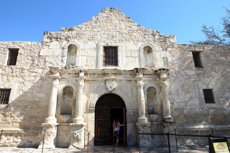 Visitors stop for a tour of the Alamo in San Antonio on February 9, 2015. On April 21, 1836, with the battle cry "Remember the Alamo!" Texas forces under Sam Houston defeated the army of Mexican Gen. Antonio Lopez de Santa Anna at San Jacinto, Texas, opening the path to Texas independence. File Photo by Bill Greenblatt/UPI