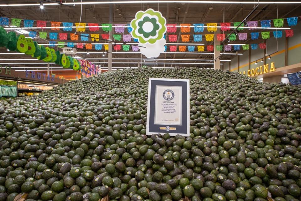 An avocado display at El Rio Grande Latin Market in Dallas that won a Guinness World Record for the largest fruit display.