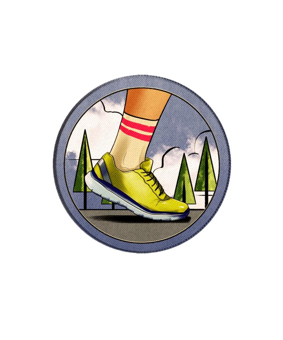 badge of foot in running shoe