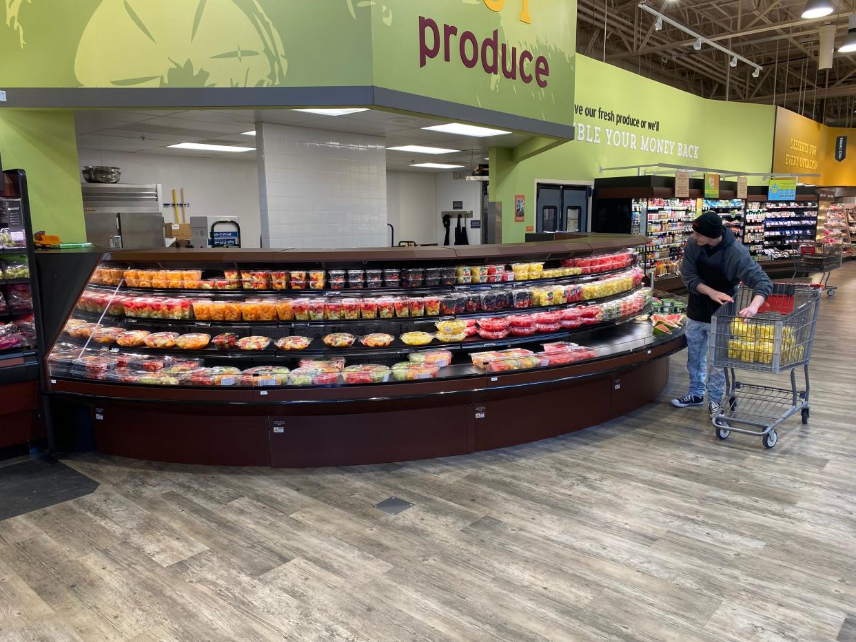 A new feature in the produce area of Hannaford Supermarket in Taunton is the pre-cut up fruit section, seen here on Jan. 12, 2024.