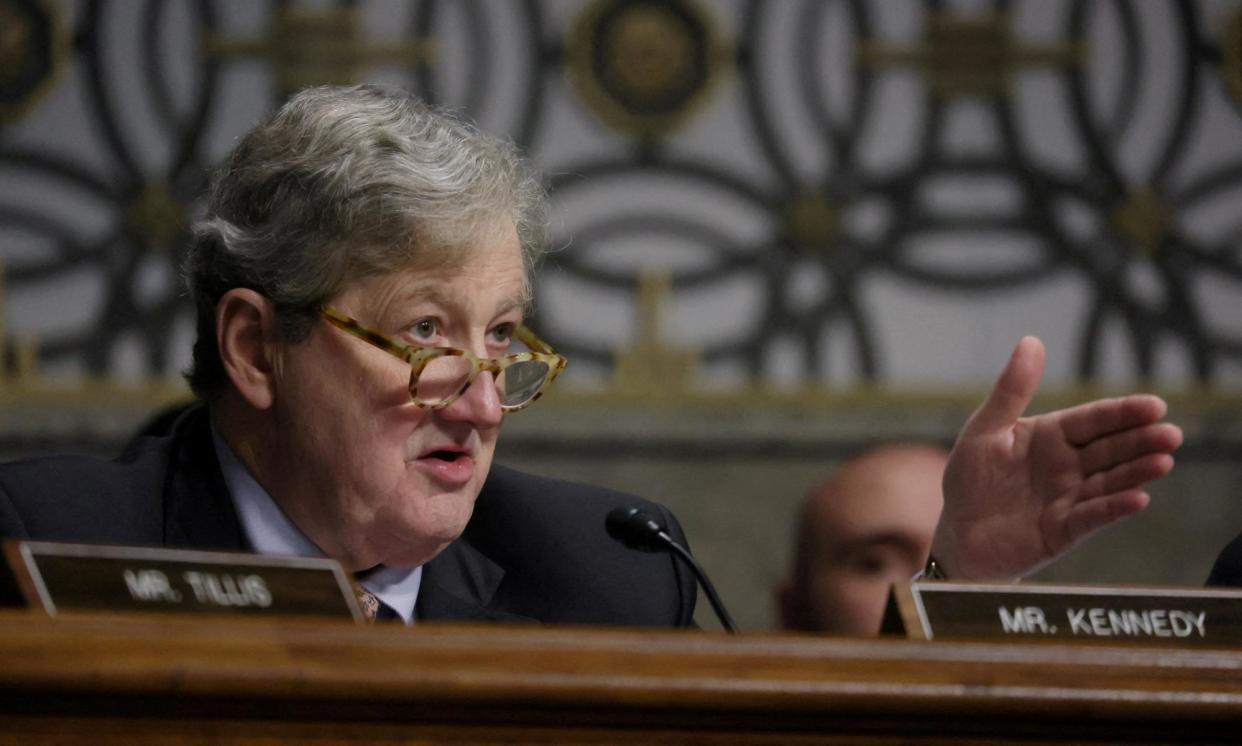 <span>Senator John Kennedy asks questions at a Senate hearing in Washington DC on 16 May 2023.</span><span>Photograph: Leah Millis/Reuters</span>