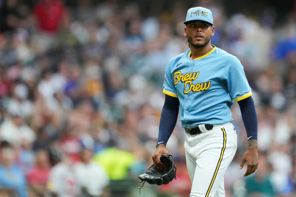 Brewers starting pitcher Freddy Peralta gave up a pair of costly two-run home runs against the Braves on Friday night at American Family Field.