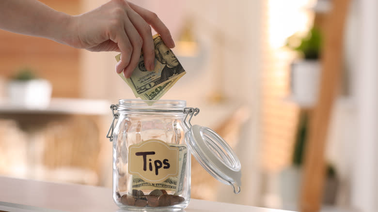 Tip jar at coffee shop 