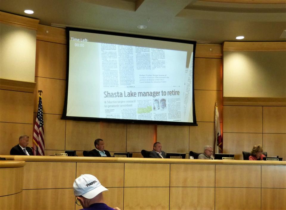The Shasta County Board of Supervisors listens to a speaker Tuesday, May 30, 2023.