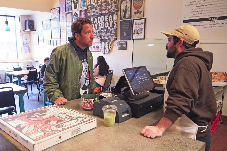 The third leg of Barstool Sports' founder and pizza influencer Dave Portnoy's journey in Rhode Island took him to Providence's Nice Slice, where his appearance came as a shock to employees inside.