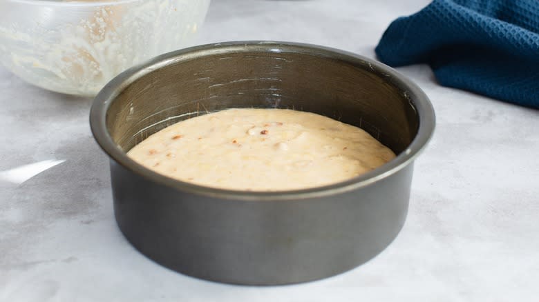 carrot cake batter in pan