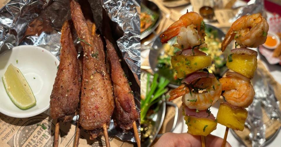圖左：蝦醬雞翅串、圖右：鳳梨鮮蝦串燒。圖片來源：CaVa