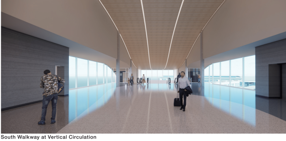 Rendering of planned south walkway vertical circulation at Sacramento International Airport.