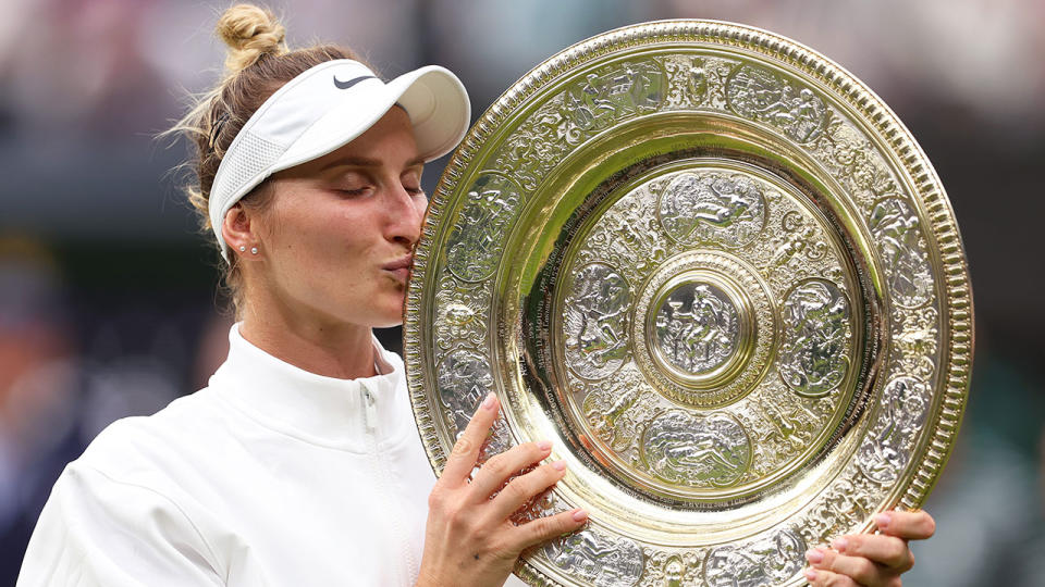 Czech tennis star Marketa Vondrousova became the first unseeded woman to win the Wimbledon title. Pic: Getty