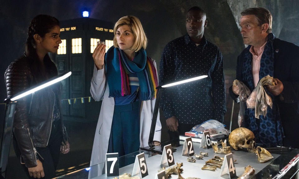 <p>Peter Capaldi’s regeneration into Jodie Whittaker sparked headlines, but the new Doctor, complete with trouser braces, has <a rel="nofollow" href="https://uk.movies.yahoo.com/doctor-series-11-recap-jodie-whittakers-first-season-reviewed-rated-193539537.html" data-ylk="slk:injected quirk and verve;elm:context_link;itc:0;sec:content-canvas;outcm:mb_qualified_link;_E:mb_qualified_link;ct:story;" class="link  yahoo-link">injected quirk and verve</a> into the 55-year-old character.<br>Photo: BBC </p>