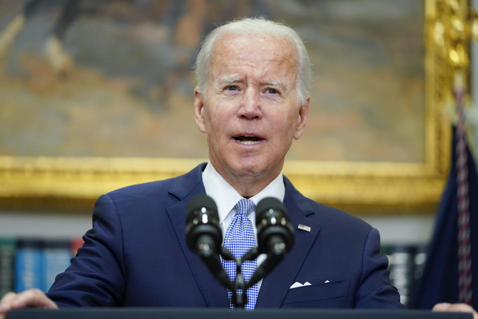 FILE - President Joe Biden speaks before signing into law S. 2938, the Bipartisan Safer Communities Act gun safety bill, in the Roosevelt Room of the White House in Washington, June 25, 2022. More than 500 people have been charged with federal crimes under new firearms trafficking and straw purchasing laws that are part of the landmark gun safety legislation President Joe Biden signed two years ago Tuesday. Some of the people were linked to transnational cartels and organized crime. That's according to a White House report obtained by The Associated Press. (AP Photo/Pablo Martinez Monsivais, File)