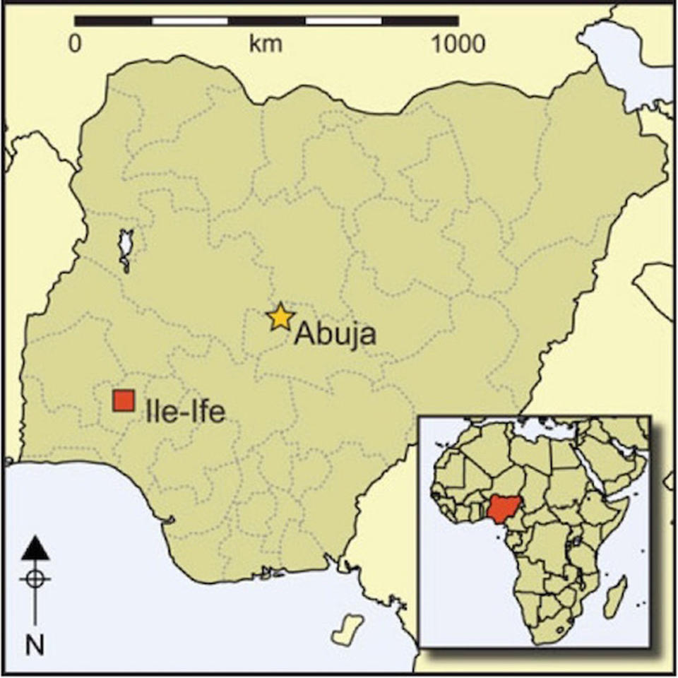 Ile-Ife is in southwestern Nigeria. <cite>Antiquity Publications Ltd.</cite>