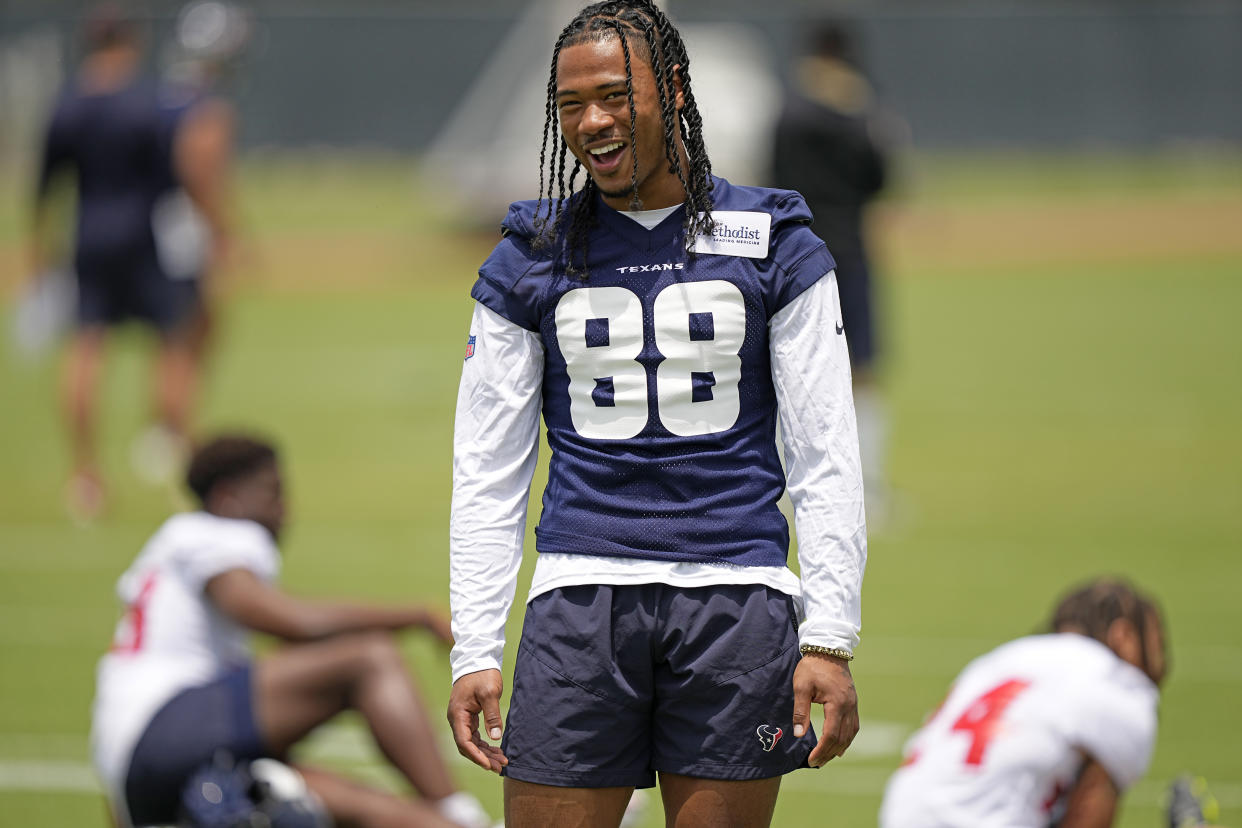 John Metchie III was drafted by the Houston Texans in the second round this year. The rookie wide receiver announced July 24 that he has been diagnosed with a form of leukemia. (AP Photo/David J. Phillip, File)