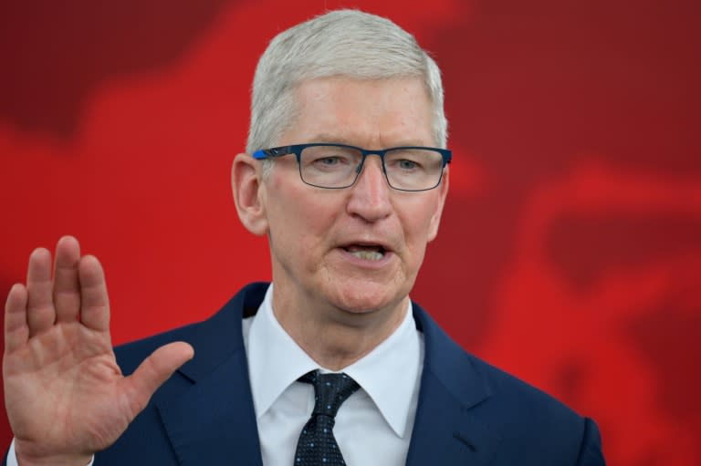 Tim Cook habla durante una rueda de prensa posterior a su reunión con el presidente indonesio, el 17 de abril de 2024 en Yakarta (Bay Ismoyo)