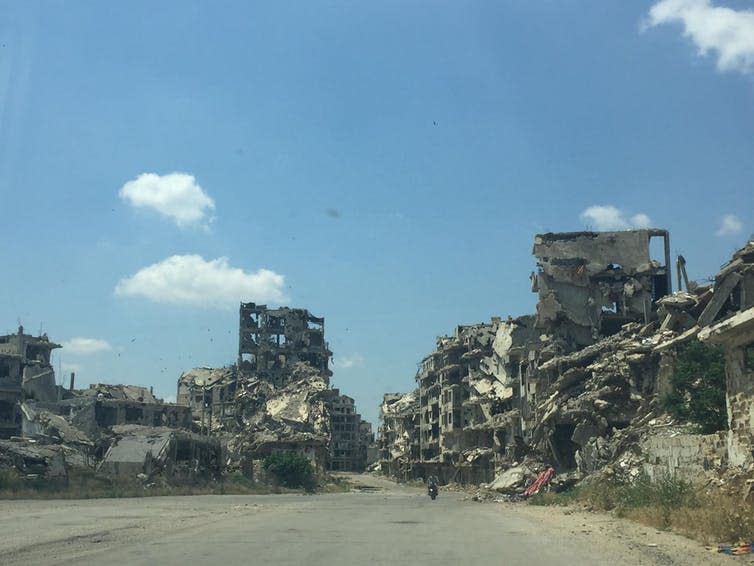 <span class="caption">A destroyed neighbourhood in Homs.</span> <span class="attribution"><span class="source">Majd Murad</span>, <span class="license">Author provided</span></span>