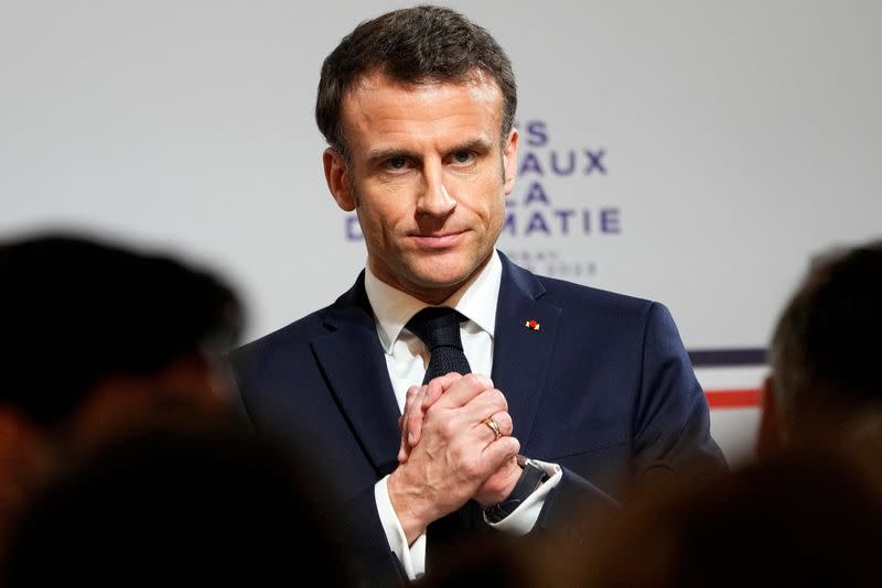 French President Macron attends the National Roundtable on Diplomacy in Paris