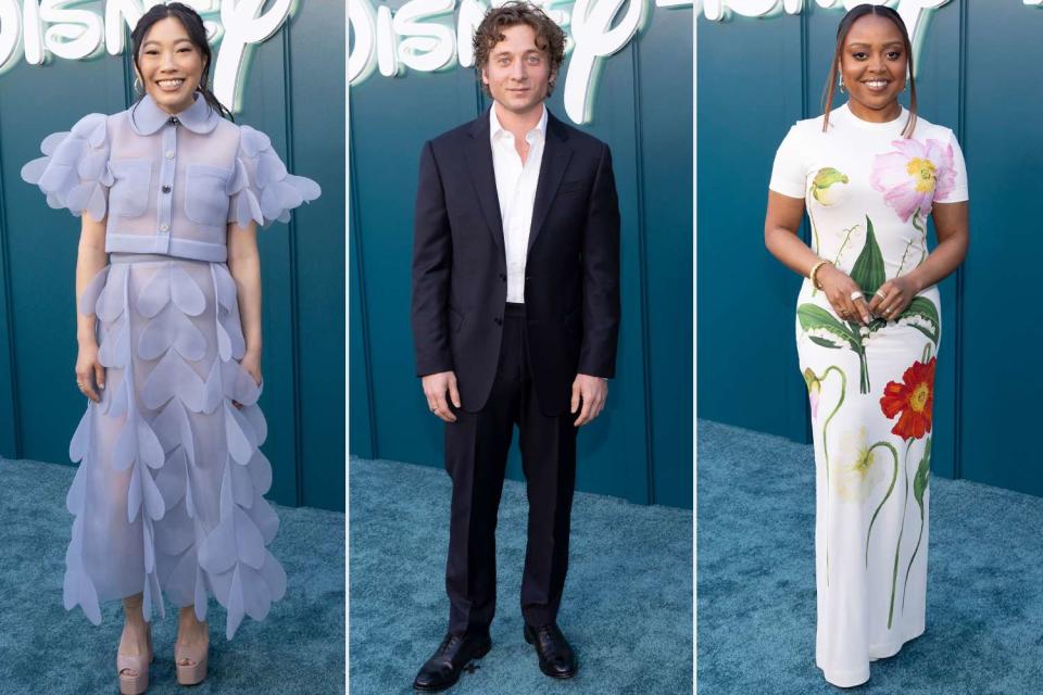 <p>Frank Micelotta/Disney via Getty</p> Awkwafina, Jeremy Allen White and Quinta Brunson at the Hulu on Disney Celebration