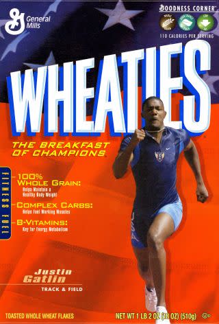 Justin Gatlin on the Wheaties box.