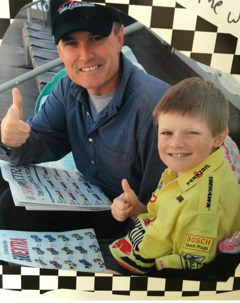 A young Conor Daly sits with his uncle. Each May, they would look at the starting lineup for the Indianapolis 500 and circle the driver they predicted would win.