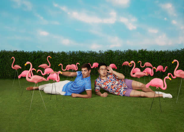 <p>Matt Rogers and Bowen Yang in Bonobos' summer campaign. Photo: Courtesy of Bonobos</p>