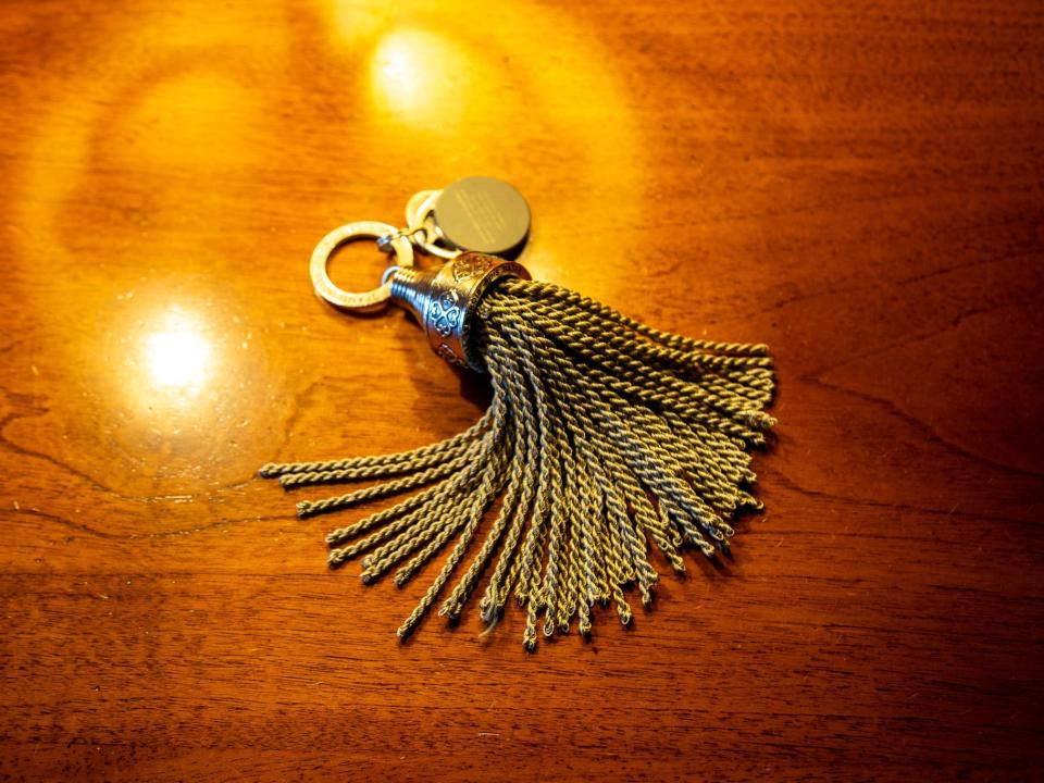 The hotel key at the Grand Hotel Les Trois Rois.