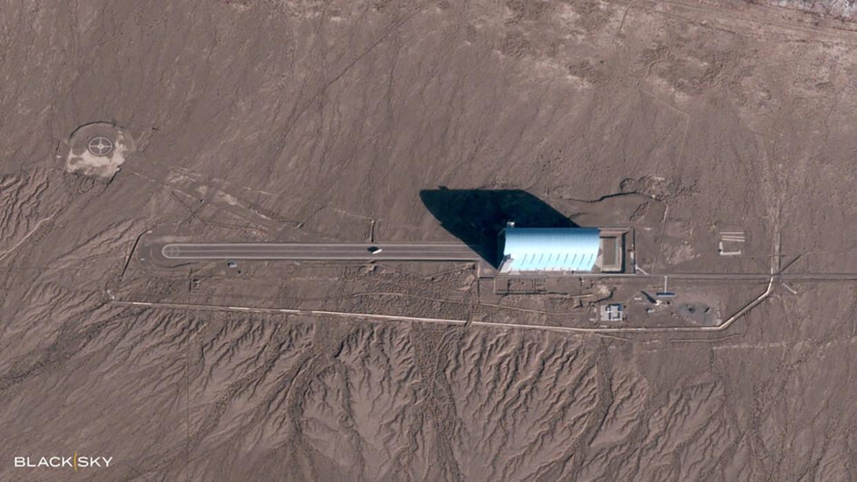 Aerostat seen outside hangar in china