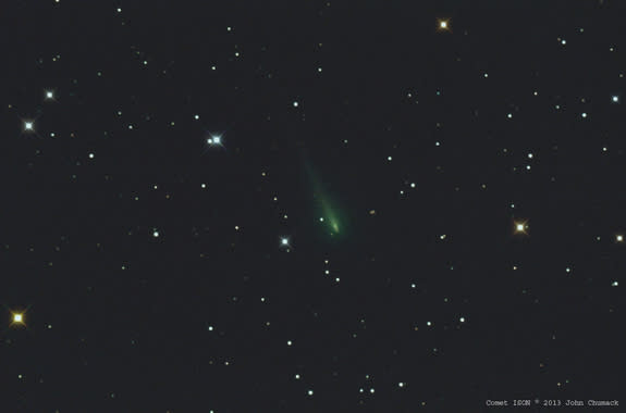 John Chumack sent SPACE.com this photo of comet ISON taken on the morning of Oct. 9 from his dark-sky site at John Bryan State Park in Yellow Springs, Ohio. “I’m excited to see what comet ISON will do in the next 60 days,” he wrote SPACE.com in