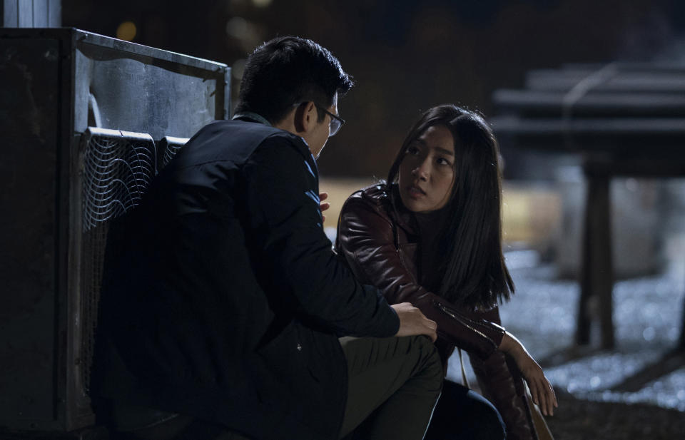 This image released by The CW shows Jon Prasida as Ryan Shen, left, and Olivia Liang as Nicky Shen in a scene from "Kung Fu," premiering on April 7. (Kailey Schwerman/The CW via AP)