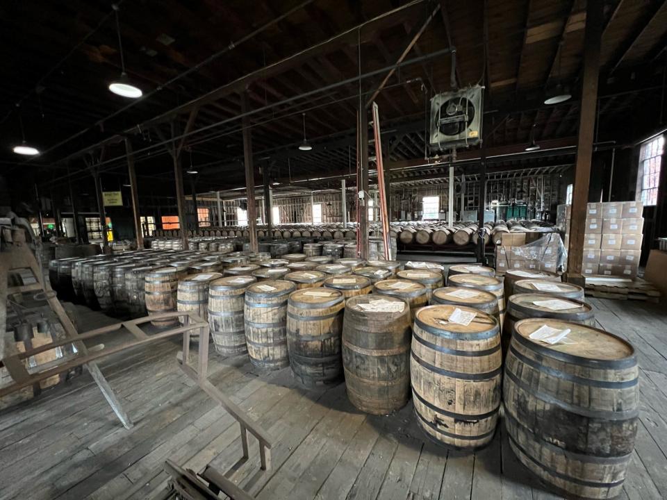 Barrels of bourbon aged for several years at Buffalo Trace Distillery in Frankfort, Ky.