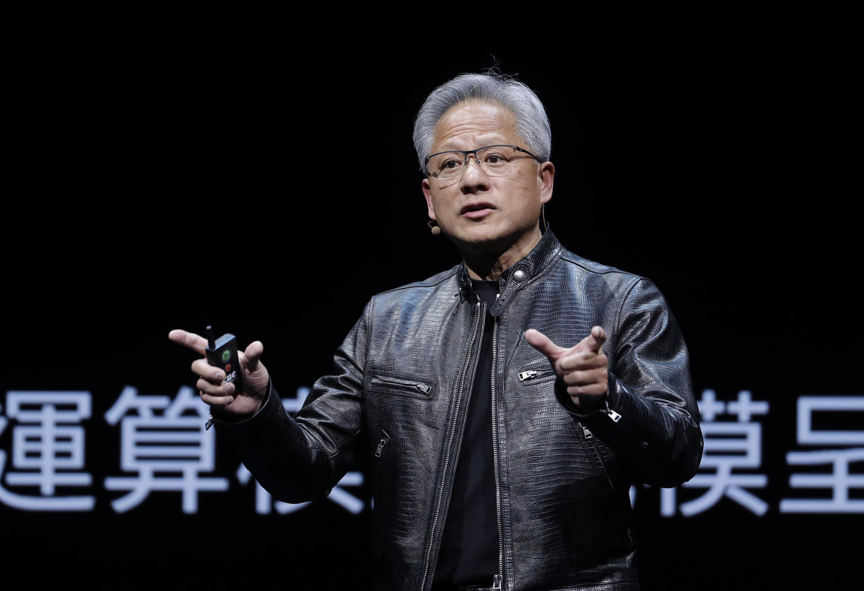 Nvidia CEO Jensen Huang speaks at the Computex 2024 exhibition in Taipei, Taiwan in June. (AP Photo/Chiang Ying-ying, File)