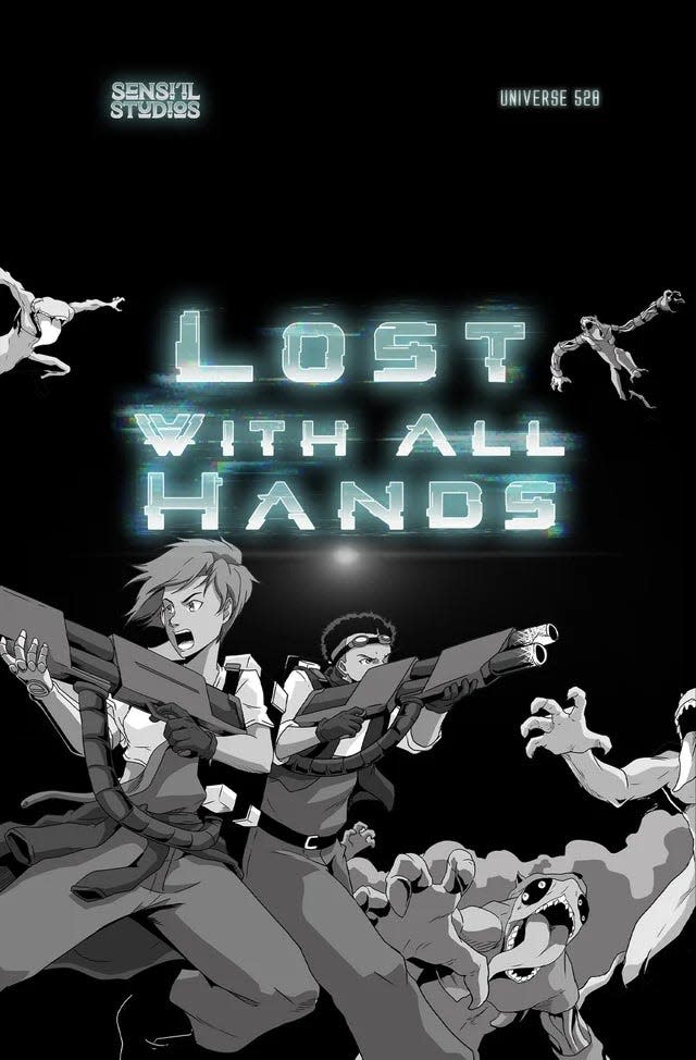 "Lost With All Hands" was published by Sensi'il Studios LLC, Iowa's first Black-owned comic book company, in October 2022. In it, "Jaxon Flores and Dita Talassa, two love-struck engineers on their way to help colonize one of humanity's first extraterrestrial colonies, thought that joining the Kupaa Initiative would be the perfect start for their relationship. But when the admiral begins behaving oddly and the ship is boarded by bloodthirsty monsters, they quickly find themselves running for their lives."