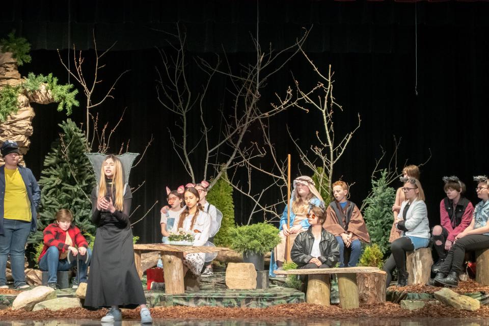 The cast of "The Big Bad Musical" rehearse at John Glenn Middle School. The group will take the stage at 7 p.m. Thursday and 7:30 p.m. Friday. There is no admission fee, but donations will be accepted.