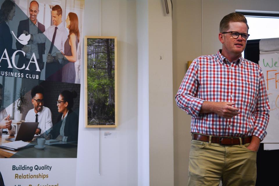 State Sen. Caleb Rowden, R-Columbia, speaks Aug. 26 at a gathering of the Columbia Home Builders Association at the ACA Business Club on Peach Way.