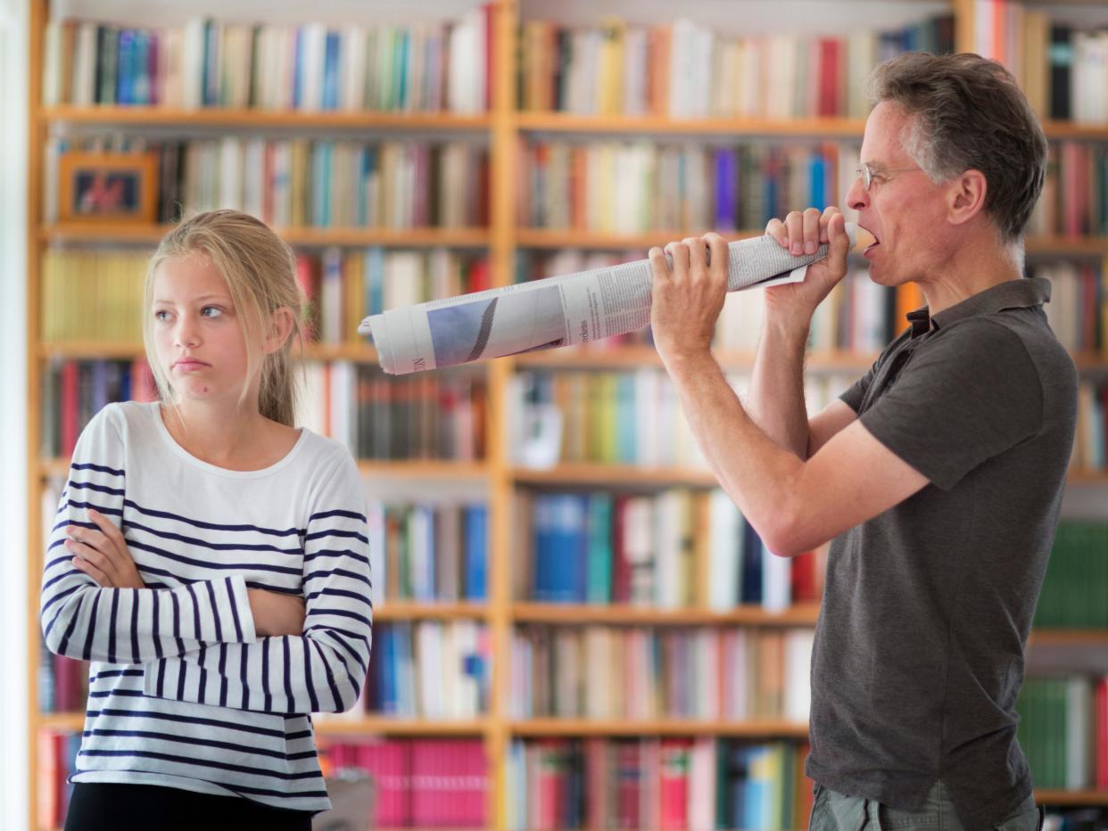 man dad yelling at daughter