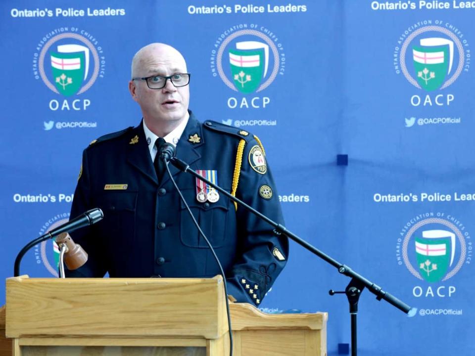 Supt. Scott Baptist of Toronto police is under investigation for allegedly making inappropriate comments to a woman at a Canadian Association of Chiefs of Police conference in Quebec City last week.  (Tina Mackenzie/CBC - image credit)