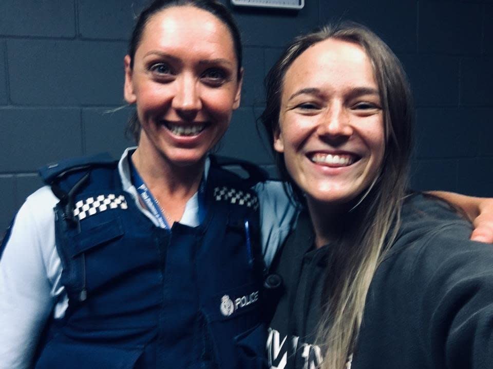 Jazz Thornton with Constable Campbell recently. The police officer stopped Ms Thornton from taking her own life in 2015. Source: Facebook/ Jazz Thornton