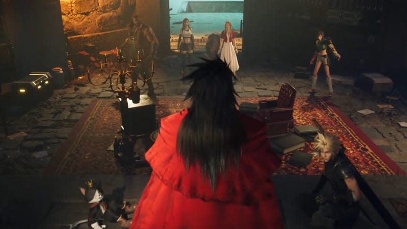 Vincent Valentine stands before the party in Final Fantasy VII Rebirth.