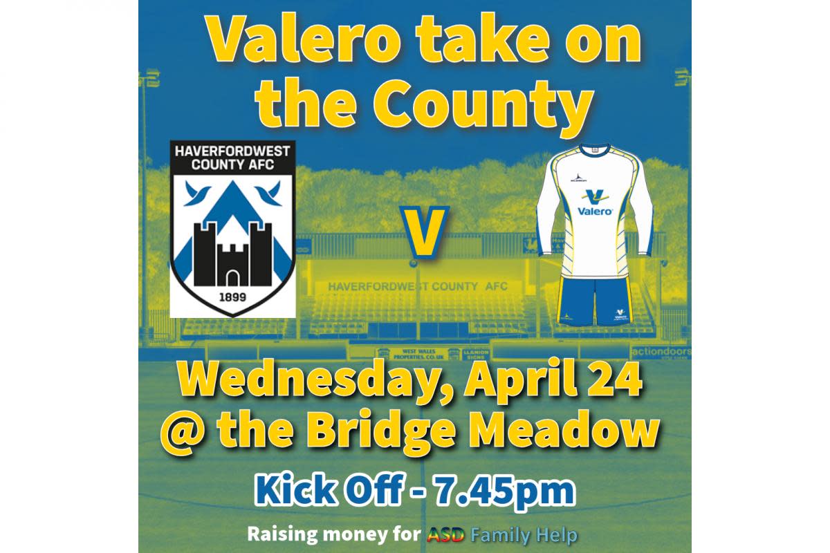 Haverfordwest County will play Valero Pembroke Refinery in a charity football match at Bridge Meadow Stadium on April 24. <i>(Image: Hywel Gibbs)</i>