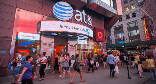 An AT&T cell phone store seen in Times Square in New York on Tuesday, July 8, 2014.  (© Richard B. Levine)