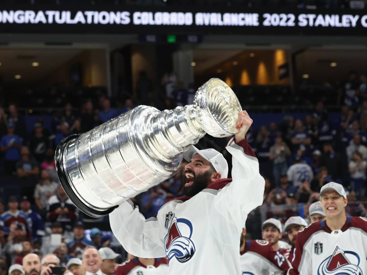 Nazem Kadri, who won the Stanley Cup with the Colorado Avalanche in June, signed a seven-year contract with the Calgary Flames recently. Before joining the team for the next NHL season, he'll bring the Cup to his hometown of London, Ont., for a community celebration on Saturday. (Christian Petersen/Getty Images - image credit)