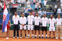 Tennis - Davis Cup - World Group Semi-Final - Croatia v United States - Sportski centar Visnjik, Zadar, Croatia - September 14, 2018 Team Croatia line up before the start of play REUTERS/Antonio Bronic