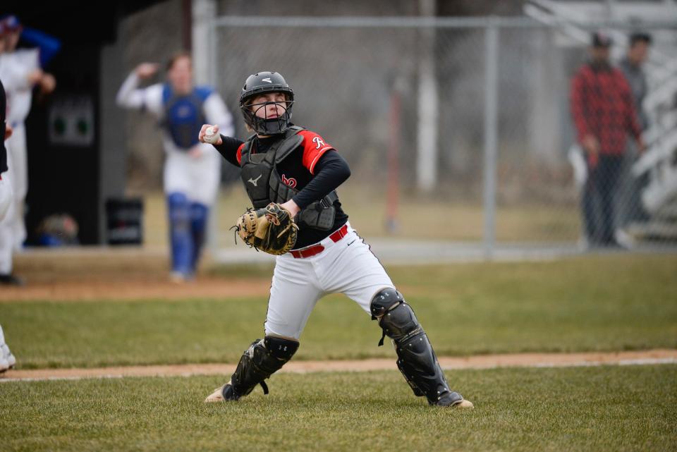 ROCORI's Sam Zeiher picks up the ball in front of the pitching mound as ROCORI hosts St. Cloud for a conference game on Tuesday, April 19, 2022, at Cold Spring Baseball Park. 