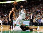 May 23, 2018; Boston, MA, USA; Boston Celtics guard Jaylen Brown (7) drives to the basket against the Cleveland Cavaliers during the fourth quarter of Boston's 96-83 win over the Cleveland Cavaliers in game five of the Eastern conference finals of the 2018 NBA Playoffs at TD Garden. Mandatory Credit: Winslow Townson-USA TODAY Sports