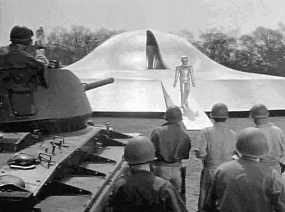 "We have come to visit you in peace," says Klaatu in the 1951 movie "The Day the Earth Stood Still."