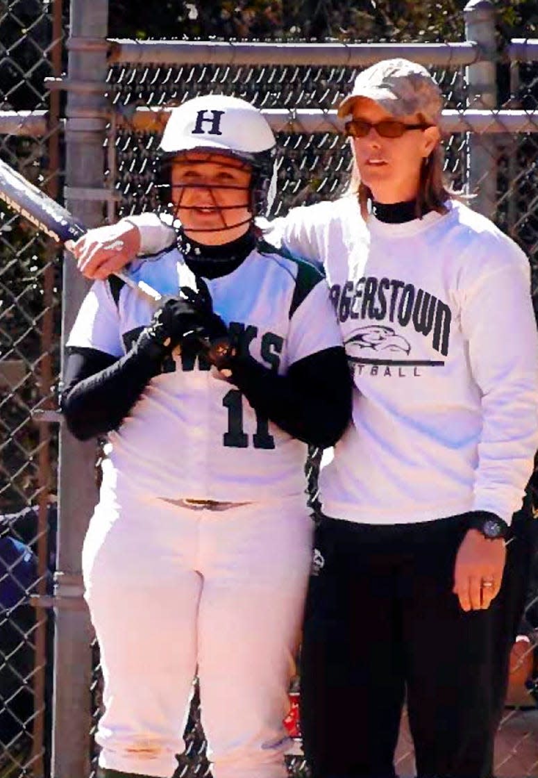 Amy Sterner, right, coached softball at Hagerstown Community College for 10 seasons (2003-12).