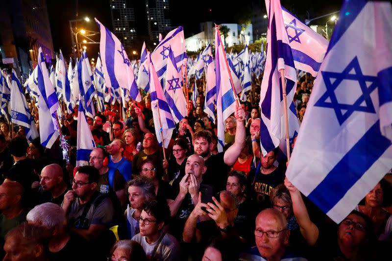 Demonstration against Israeli PM Benjamin Netanyahu and his nationalist coalition government's judicial overhaul, in Tel Aviv