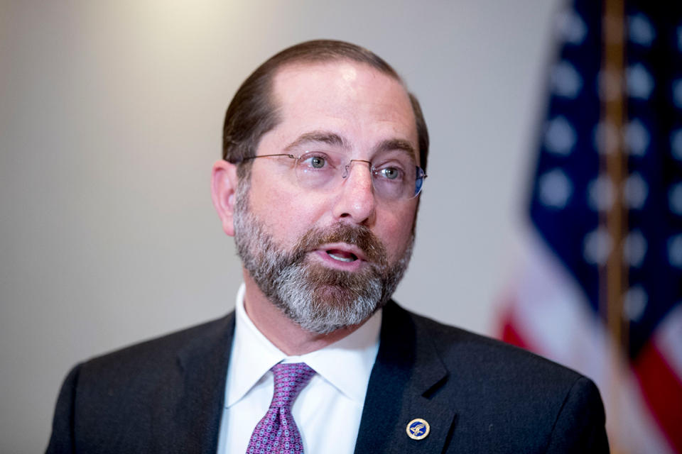 Health and Human Services Secretary Alex Azar speaks during a coronavirus task force meeting at the Department of Health and Human Services, Thursday, Feb. 27, 2020, in Washington. (AP Photo/Andrew Harnik)